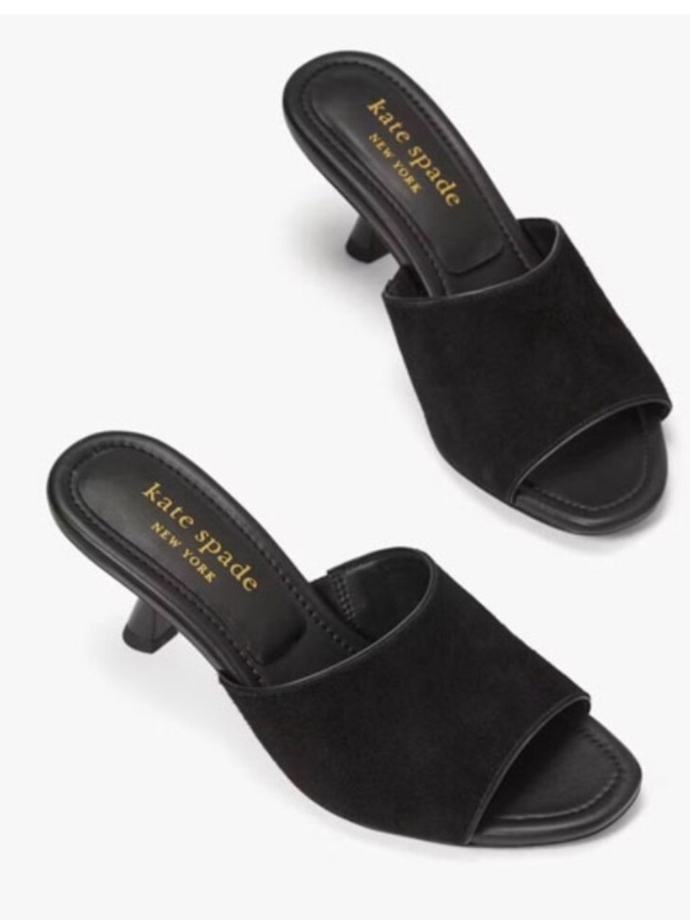 kate spade Black Suede Open-Toe Kitten Heel Mules